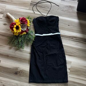 Express Black Strapless Dress with White Accent Belt